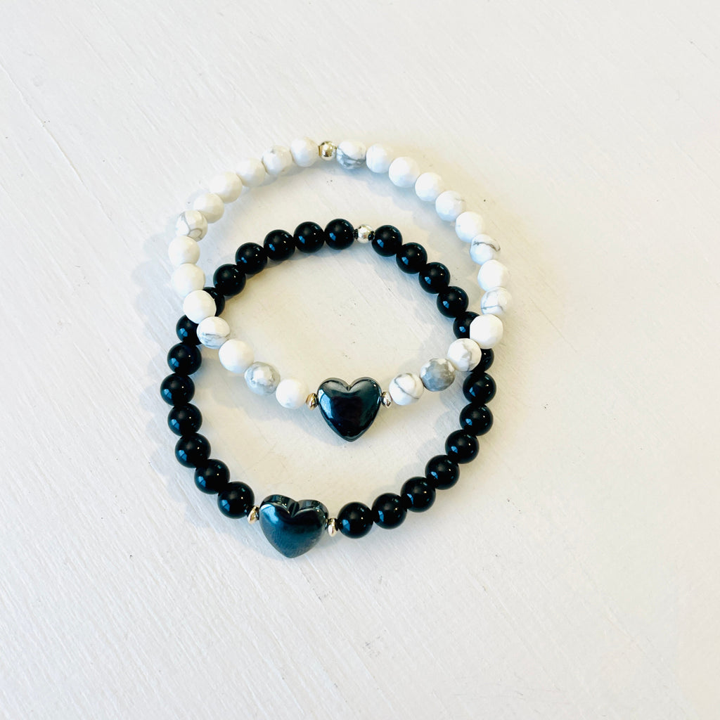 Howlite & Hematite Heart Gem Bracelet