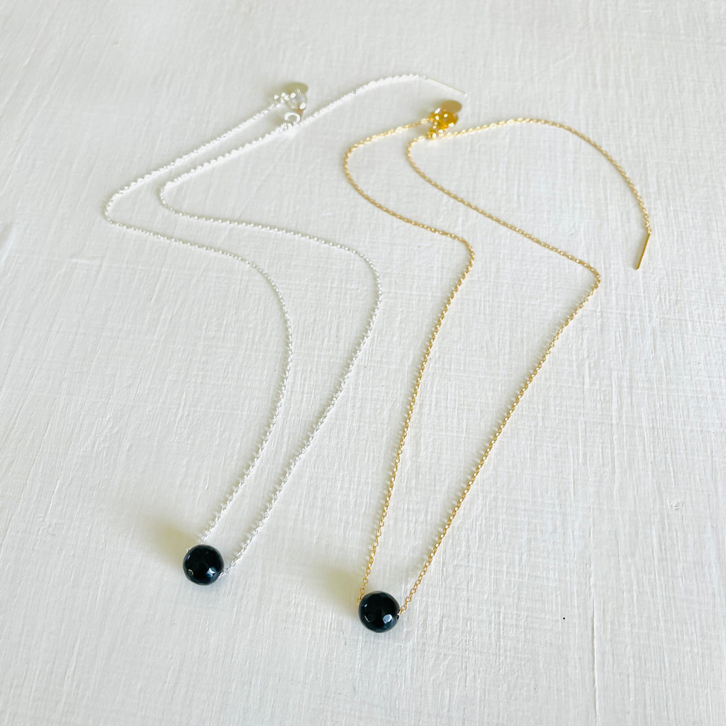 ZEN by Karen Moore Black Onyx Jewelry, sterling silver adjustable chain on white background