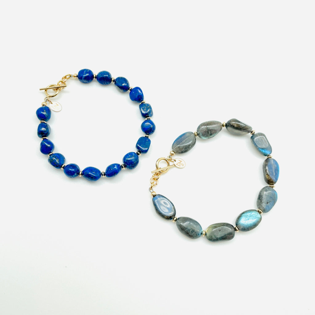 ZEN by Karen Moore Jewelry Labradorite Gemstone Bracelet with Gold Toggle Clasp on White background