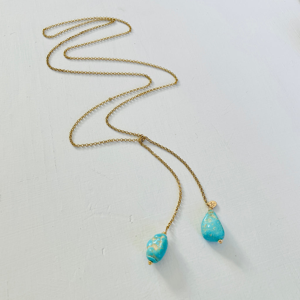 Turquoise Strength ZEN Wrap Necklace in 14K gold by ZEN by Karen Moore on white background
