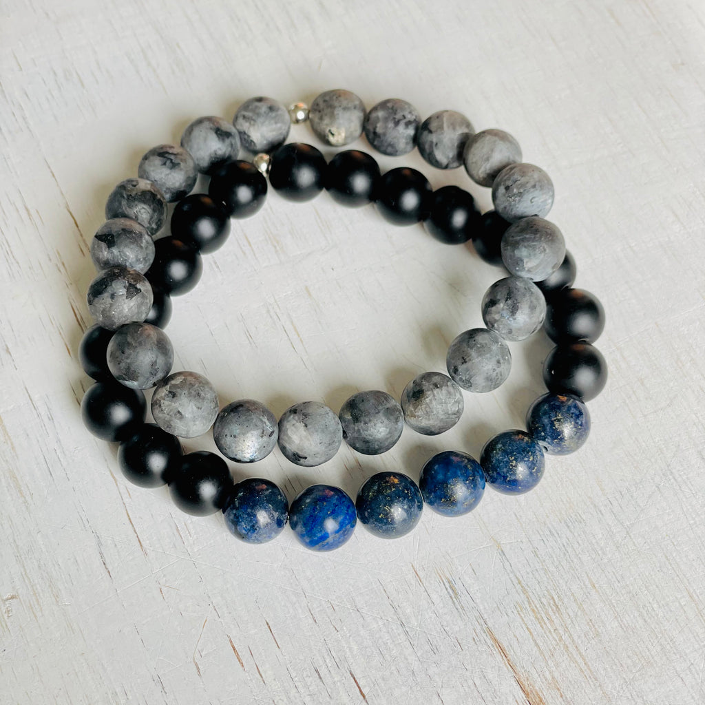 Patient Protector Larvakite Menz ZEN Bracelet by ZEN by Karen Moore on white wood