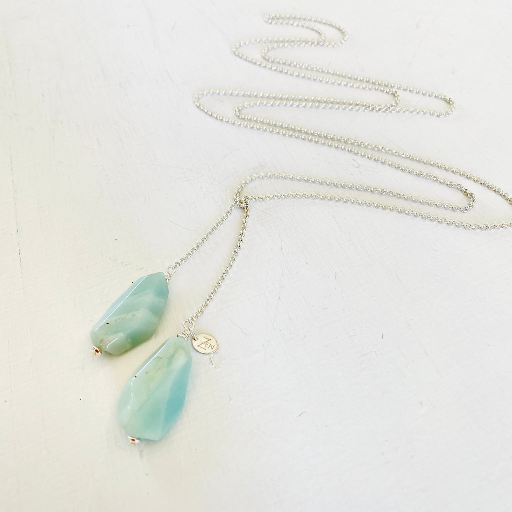 Gracefully in Balance Amazonite Necklace by ZEN by Karen Moore Jewelry on white background
