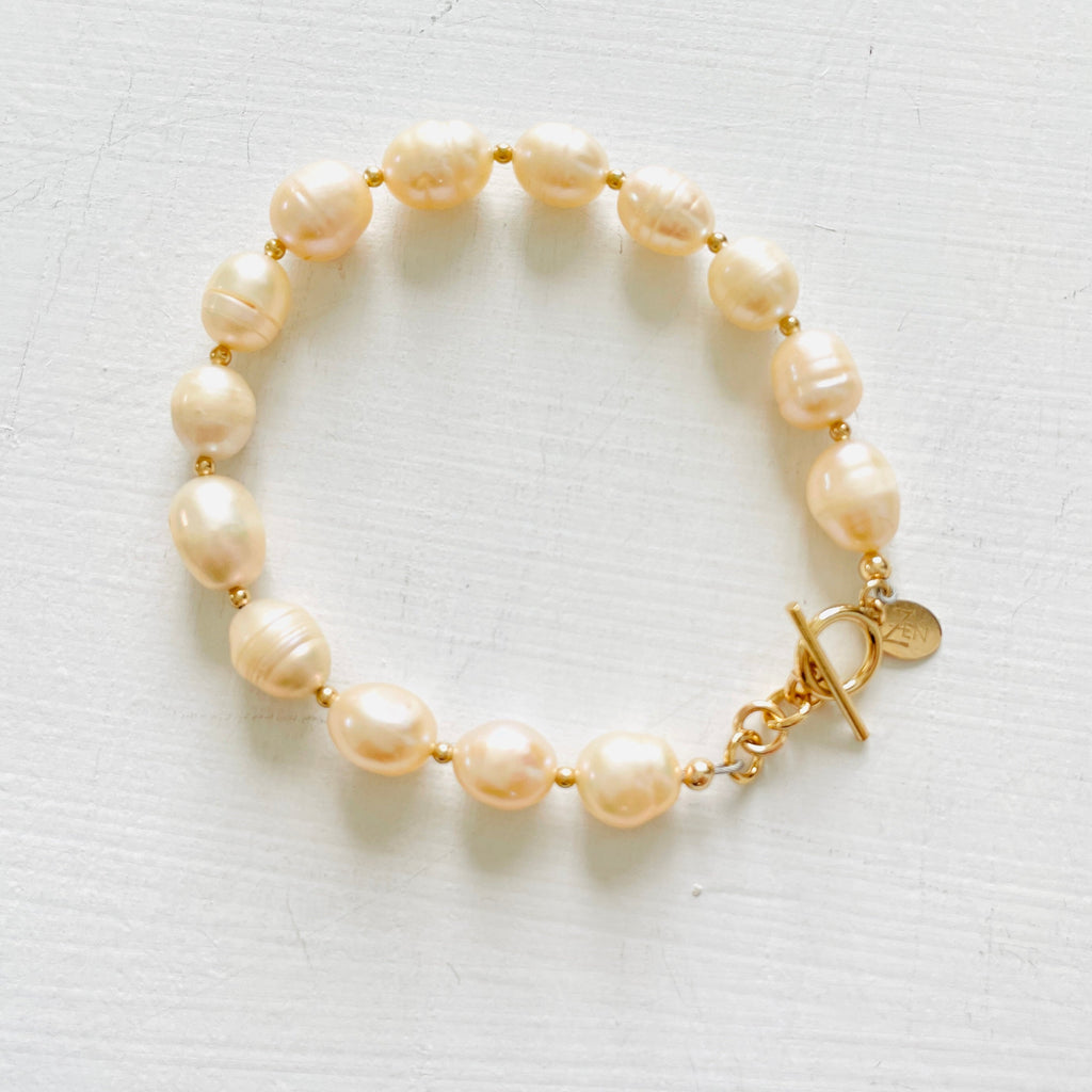 Just Peachy Pearl Bracelet with sterling silver clasp by ZEN by Karen Moore Jewelry on white background