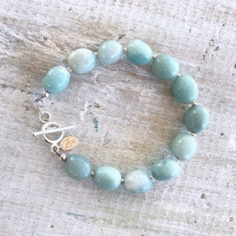 Amazonite Seas The Day Bracelet by ZEN by Karen Moore jewelry on white wood