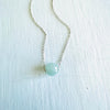 Calming Aquamarine Adjustable Necklace in sterling silver by ZEN by Karen Moore Jewelry close up view on white background