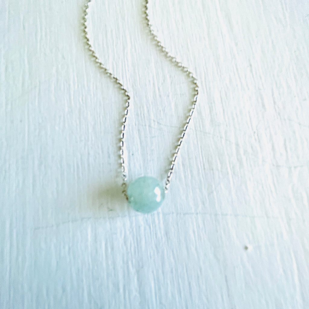 Calming Aquamarine Adjustable Necklace in sterling silver by ZEN by Karen Moore Jewelry on white background