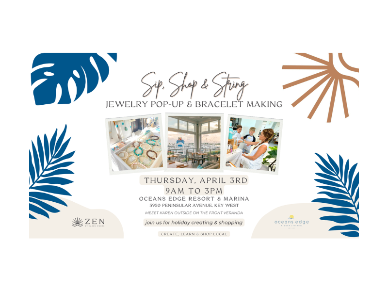ZEN by Karen Moore Jewelry Event Graphic with People Shopping and Bracelet Making