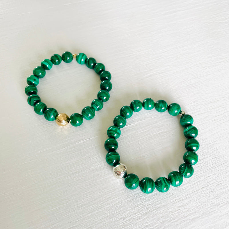 ZEN by Karen Moore green Malachite gemstone bracelet on white background