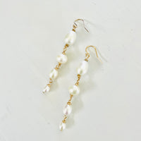 ZEN Earrings, Pearl Long Drop Earrings with Gold Fill Hardware Image on White Background
