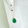 ZEN by Karen Moore green Malachite gemstone necklace on gold chain on white background
