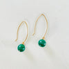 Malachite vibrant green earrings with gold on white background