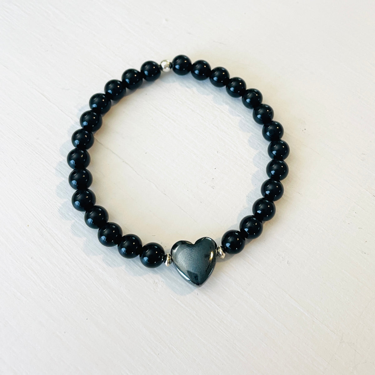 Hematite & Onyx Heart Gem Bracelet