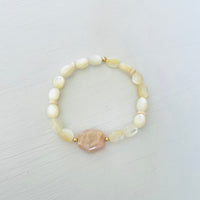ZEN by Karen Moore Mother of Pearl & Pink Opal Bracelet on white background