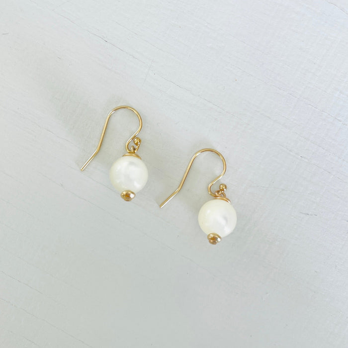 ZEN by Karen Moore Mother of Pearl Earring with 14kt gold-filled earring wires on white background