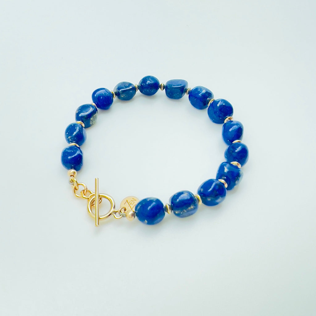 Royal Blue Lapis Lazuli ZEN by Karen Moore Gemstone Bracelet on white background