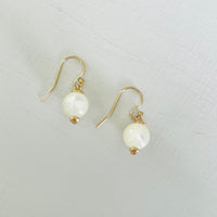 ZEN by Karen Moore Mother of Pearl Earring with 14kt gold-filled earring wires on white background