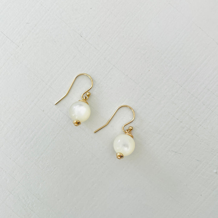 ZEN by Karen Moore Mother of Pearl Earring with 14kt gold-filled earring wires on white background