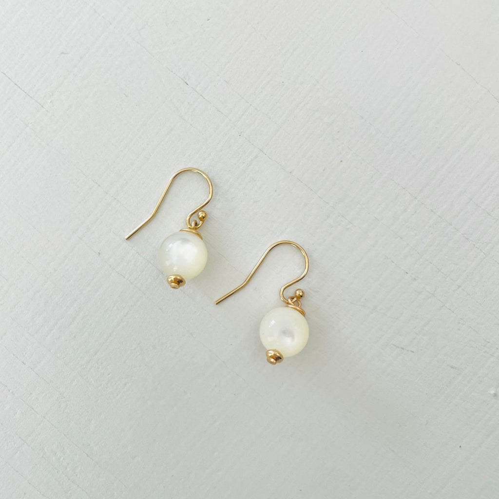 ZEN by Karen Moore Mother of Pearl Earring with 14kt gold-filled earring wires on white background