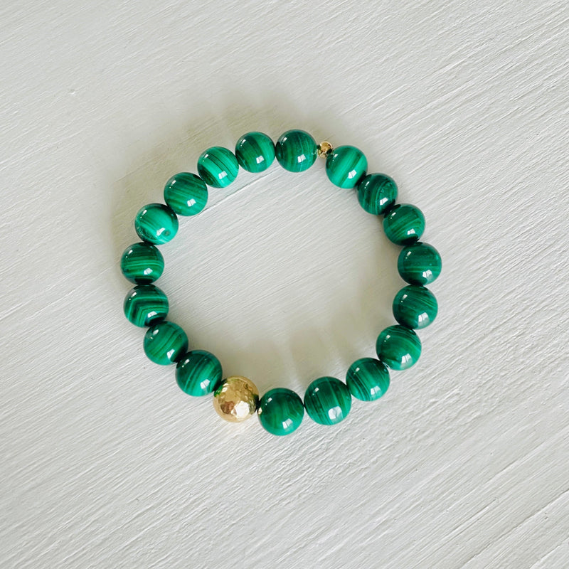 ZEN by Karen Moore green Malachite gemstone bracelet on white background