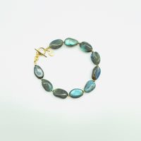 ZEN by Karen Moore Jewelry Labradorite Gemstone Bracelet with Gold Toggle Clasp on White background