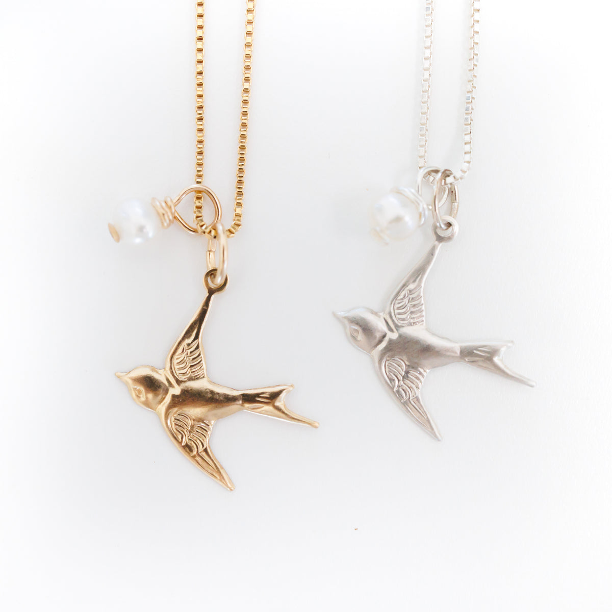Fly Free Pearly Swallow Charm Necklace