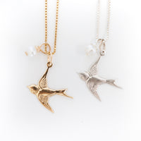 Fly Free Pearly Swallow Charm Necklace