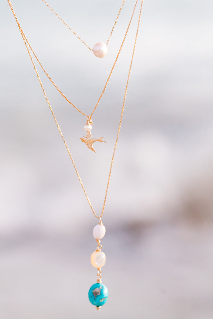 Fly Free Pearly Swallow Charm Necklace