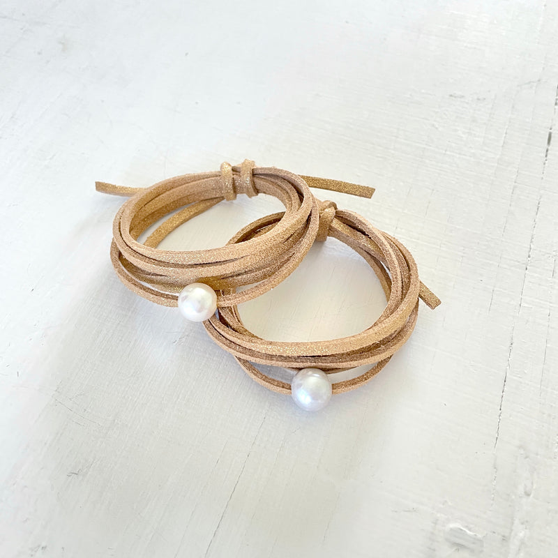 Pearl of Wisdom Eco Zen Wrap Jewelry duo by ZEN by Karen Moore on white wood