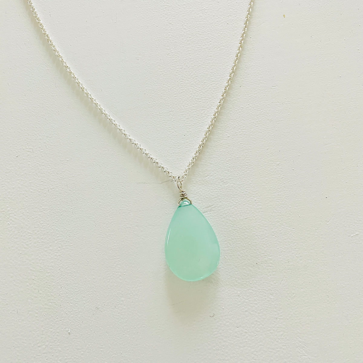 The Harmony & Joy Chalcedony Pendant Necklace on silver chain by ZEN by Karen Moore on white background