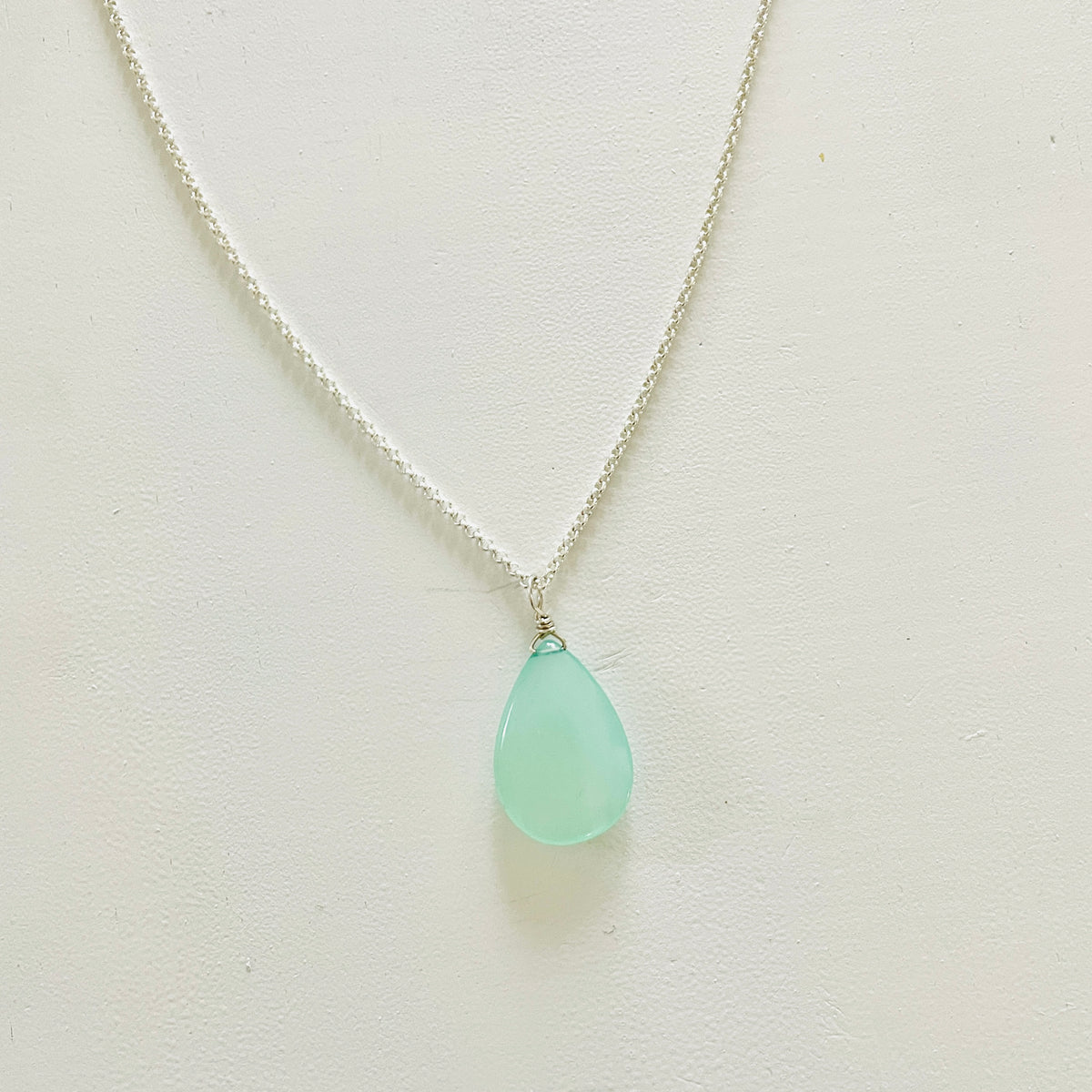 The Harmony & Joy Chalcedony Pendant Necklace on silver chain by ZEN by Karen Moore on white background