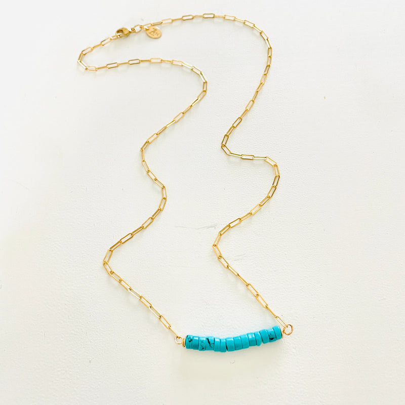 Turquoise at the Bar Gold Necklace by ZEN by Karen Moore on white background