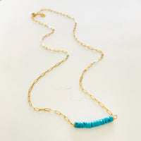 Turquoise at the Bar Gold Necklace by ZEN by Karen Moore on white background