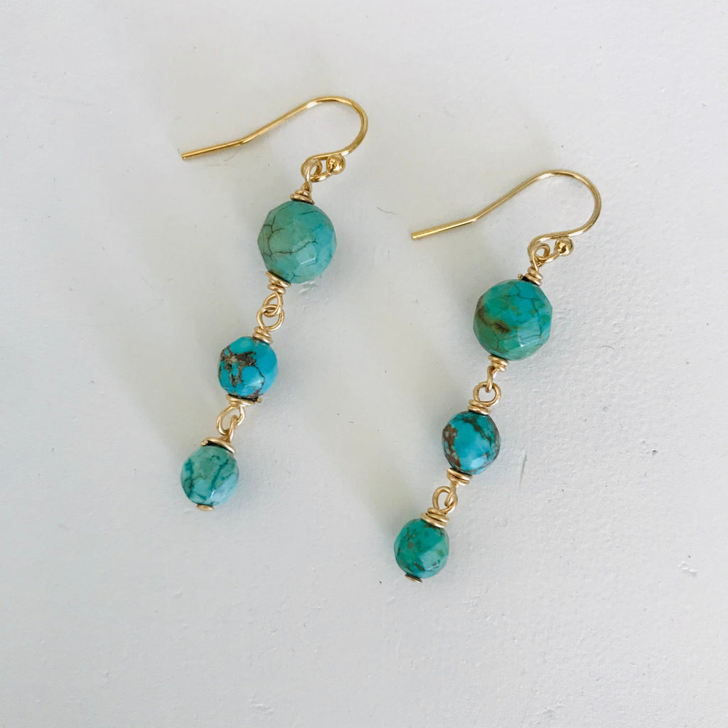 Triple The Goodness Turquoise Earrings by ZEN by Karen Moore on white background