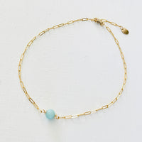 The Jenny Blues Amazonite & Sterling Silver or Gold Anklet  by ZEN by Karen Moore on white background
