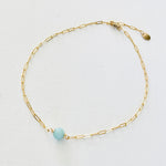 The Jenny Blues Amazonite & Sterling Silver or Gold Anklet  by ZEN by Karen Moore on white background