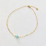 The Jenny Blues Amazonite & Sterling Silver or Gold Anklet  by ZEN by Karen Moore overhead view on white background