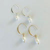 Classy Crescent Pearl  Earrings by ZEN by Karen Moore Jewelry silver and gold on white background