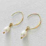 Classy Crescent Pearl  Earrings by ZEN by Karen Moore Jewelry close up of gold on white background