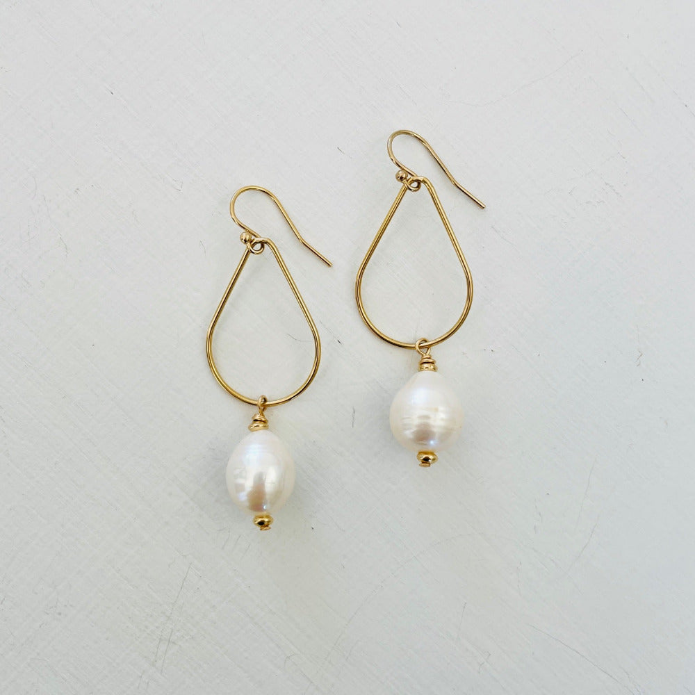 Ariel's Pearl Drop Earrings by ZEN by Karen Moore Jewelry straight-on view on white background