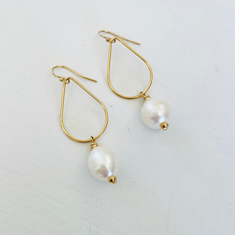 Ariel's Pearl Drop Earrings by ZEN by Karen Moore Jewelry zoomed in view on white background