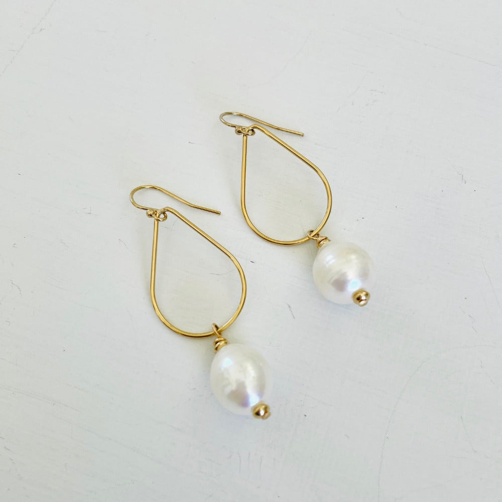 Ariel's Pearl Drop Earrings by ZEN by Karen Moore Jewelry angled view on white background