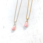 Delicate Inspiration conch shell necklace in sterling silver or 14k gold ball chain by ZEN by Karen Moore on white wood