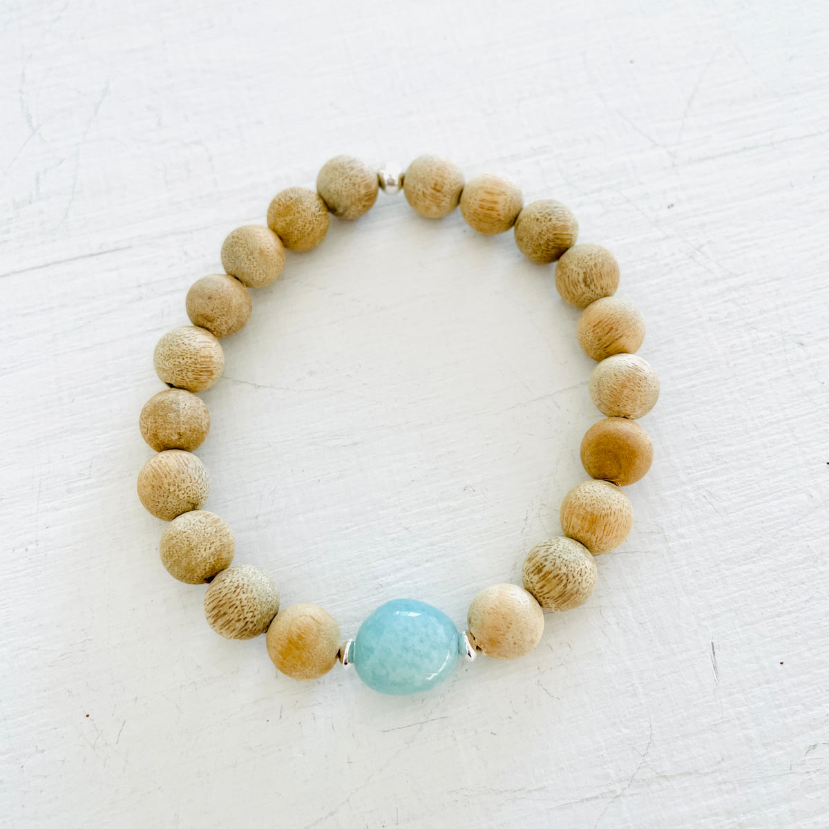 Mojo Amazonite Sandalwood Bracelet by ZEN by Karen Moore on white background