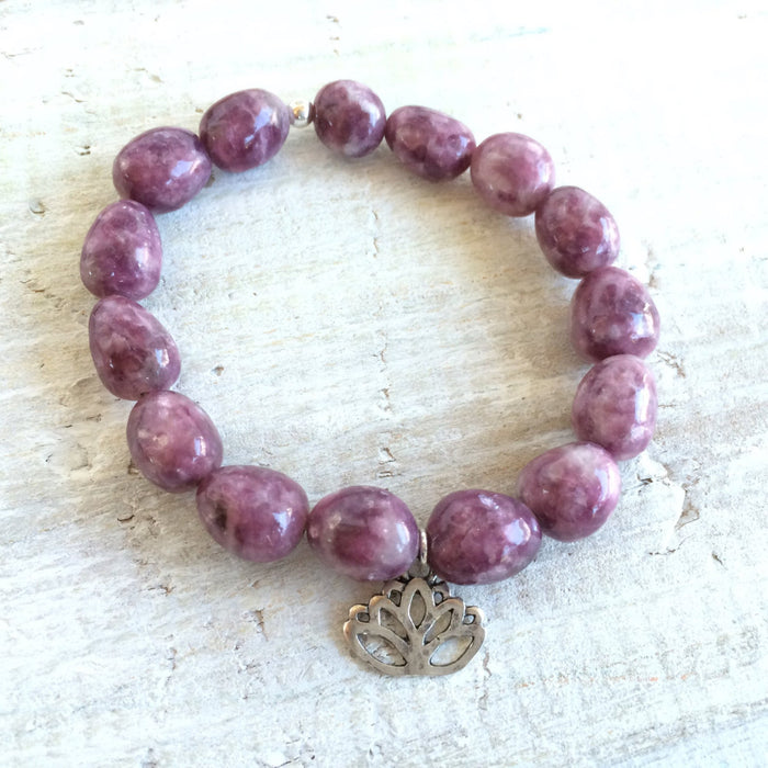 Let Go & Transform Lepidolite Bracelet by ZEN by Karen Moore on white wood