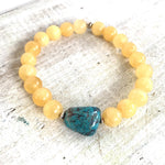 Calcite & turquoise Sunshine Turquoise Bracelet by ZEN by Karen Moore on white wood