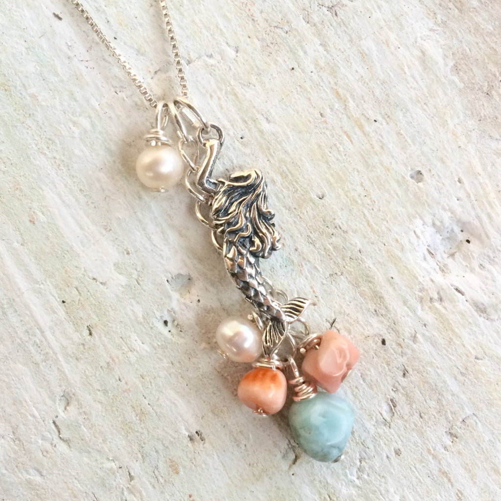 Mermaid Treasure Charm Necklace by ZEN by Karen Moore on white wood