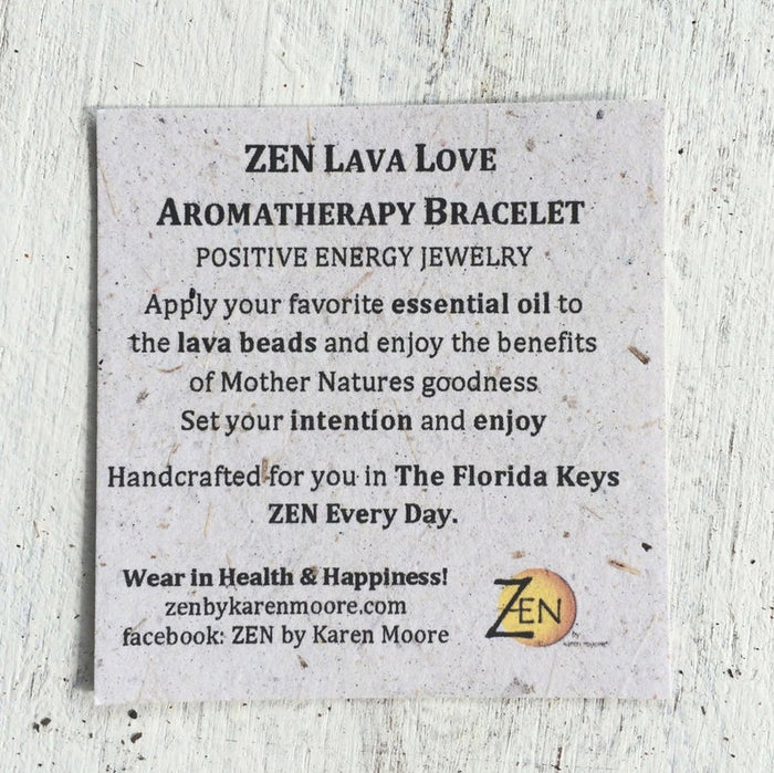 Lava Love Aromatherapy Bracelet Product Card by ZEN by Karen Moore on white wood