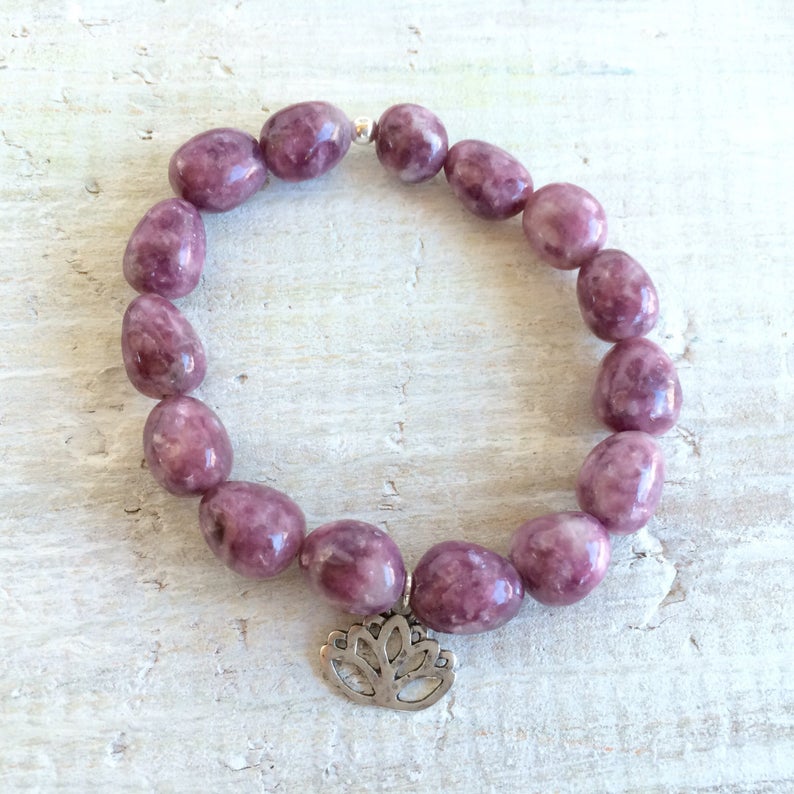 Let Go & Transform Lepidolite Bracelet by ZEN by Karen Moore alternate view on white wood