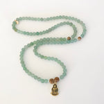 Aventurine & tiger wood Positively Being Aventurine Mala prayer beads by ZEN by Karen Moore shown open as necklace or prayer beads
