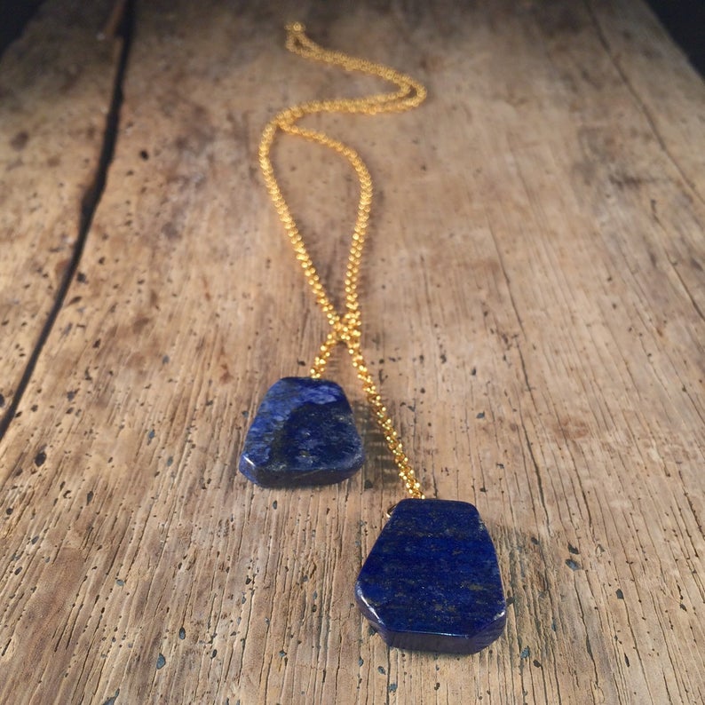 Be Truly You Lapis ZEN Wrap® Necklace by ZEN by Karen Moore front view on wood background
